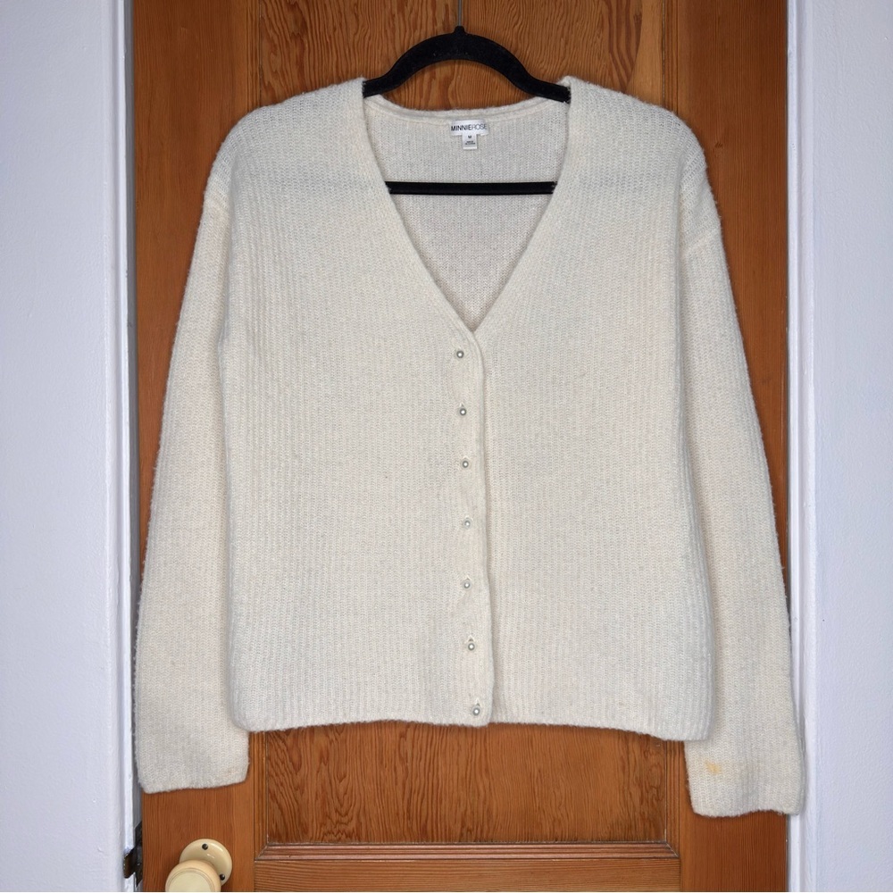 minnie rose cashmere knit blend pearl button up cardigan